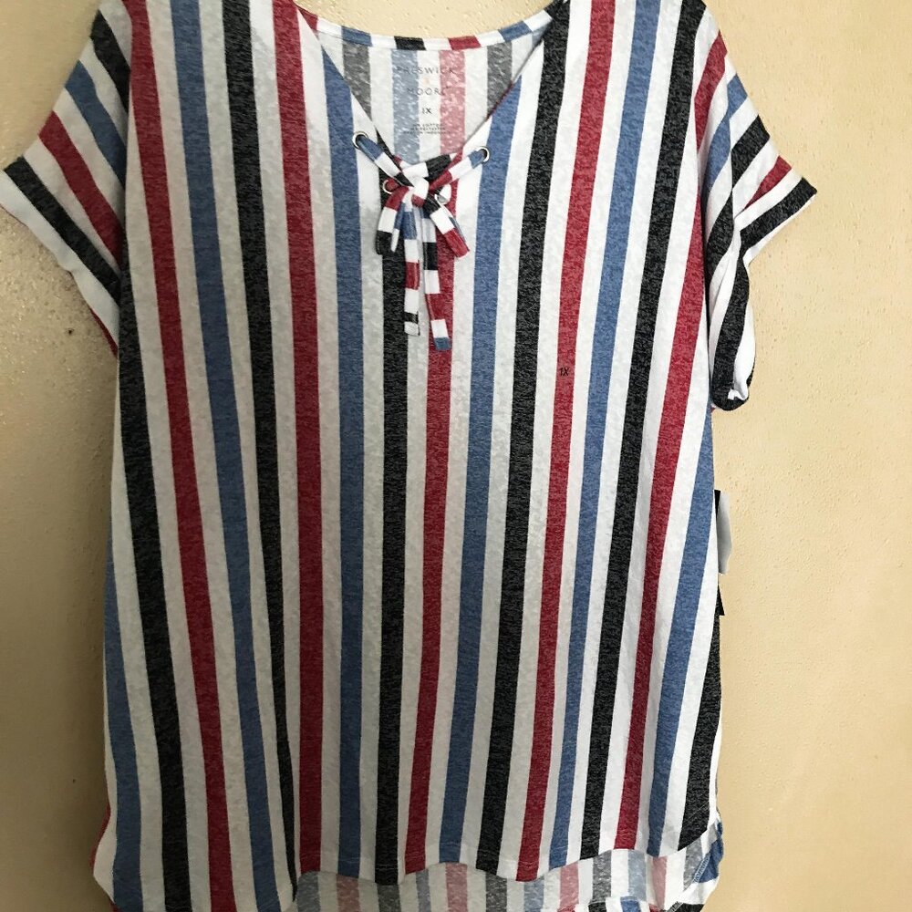 Preswick and Moore Blouse RED, WHITE and BLUE theme       Size: 1X   NEW!